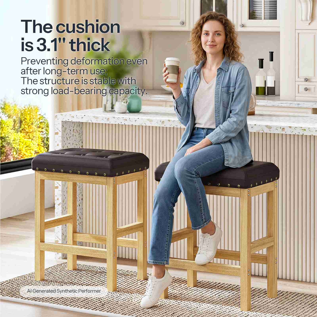 HOOBRO Backless Bar Stools Set of 2, Upholstered Kitchen Island Counter Stools