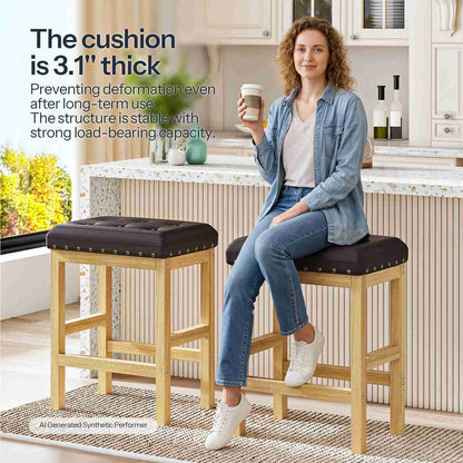 HOOBRO Backless Bar Stools Set of 2, Upholstered Kitchen Island Counter Stools