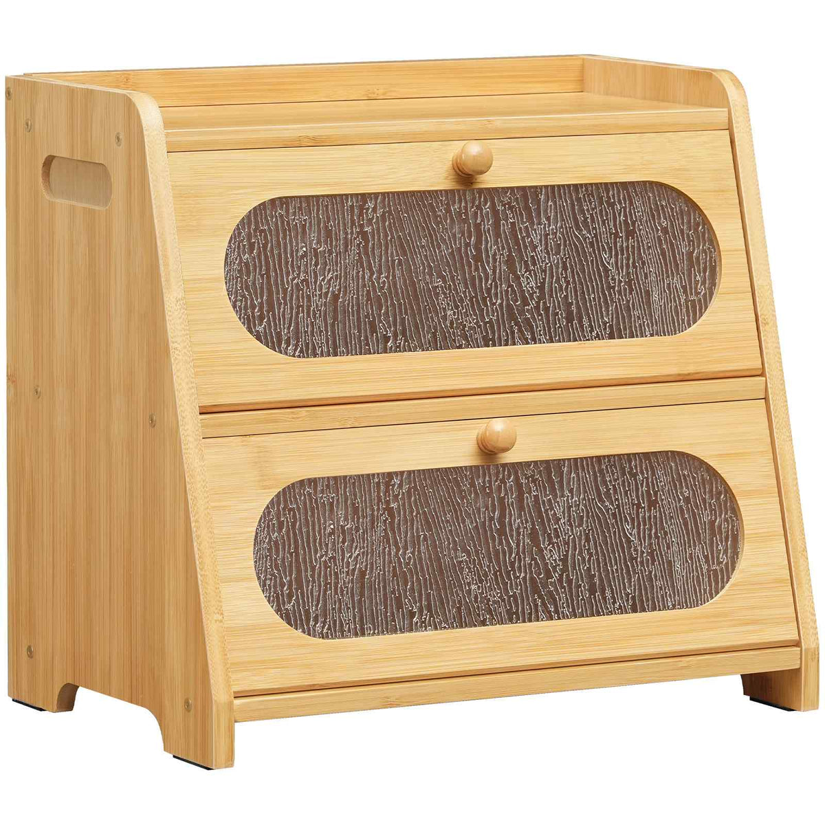 HOOBRO 2-Tier Bamboo Bread Box Kitchen Countertop Storage Organizer