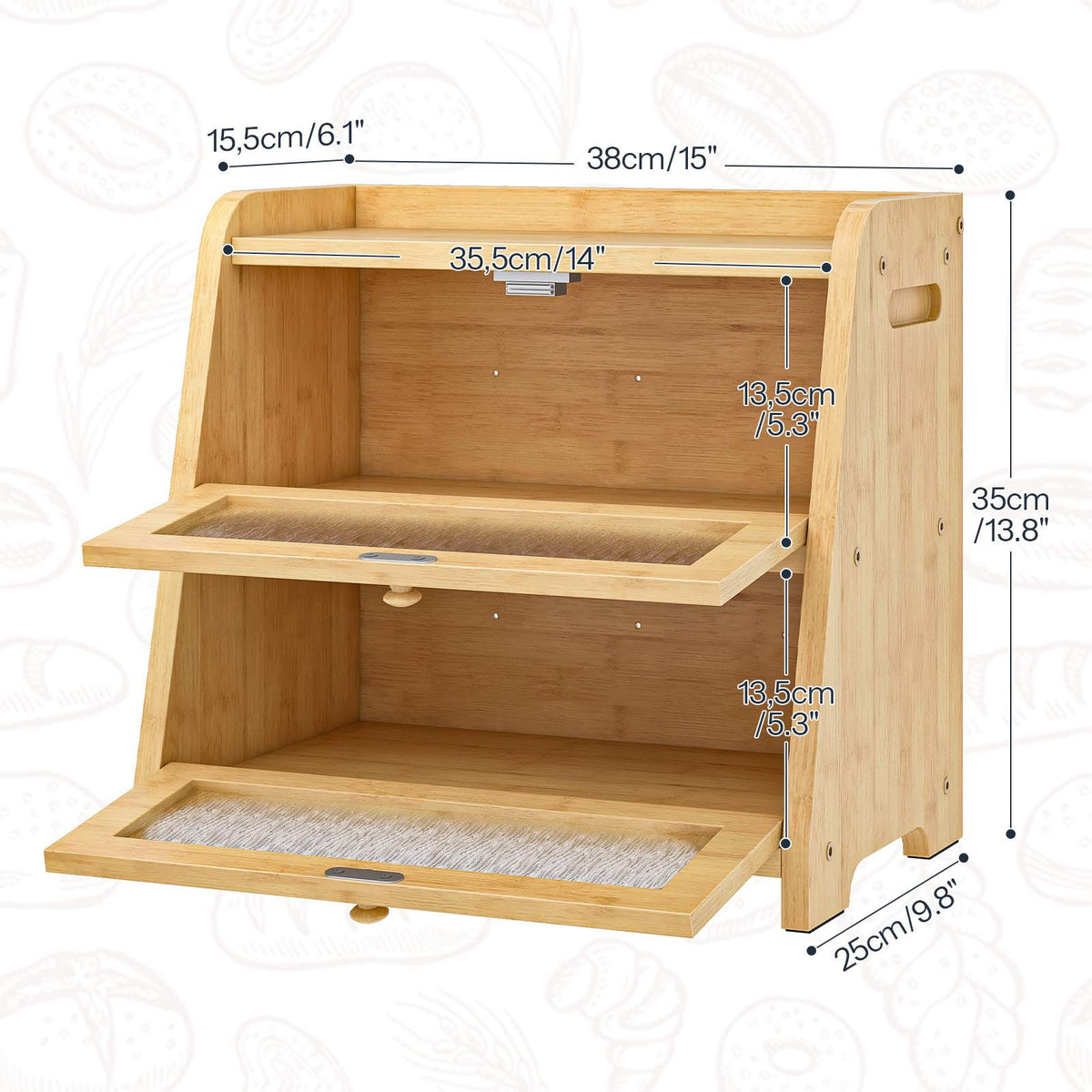 HOOBRO 2-Tier Bamboo Bread Box Kitchen Countertop Storage Organizer
