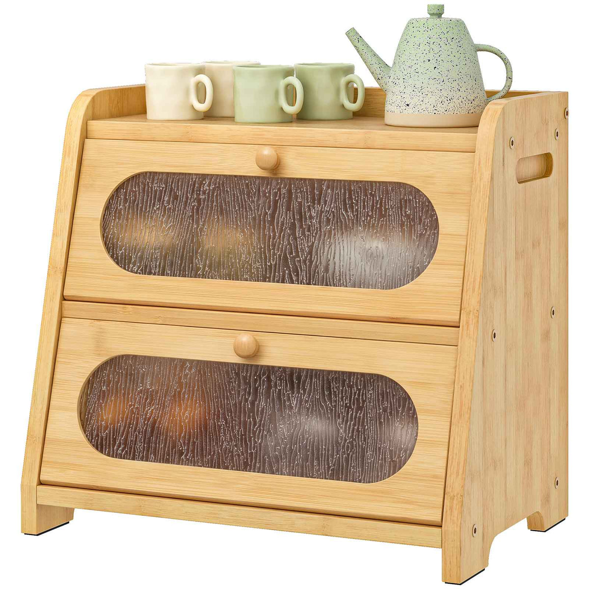 HOOBRO 2-Tier Bamboo Bread Box Kitchen Countertop Storage Organizer