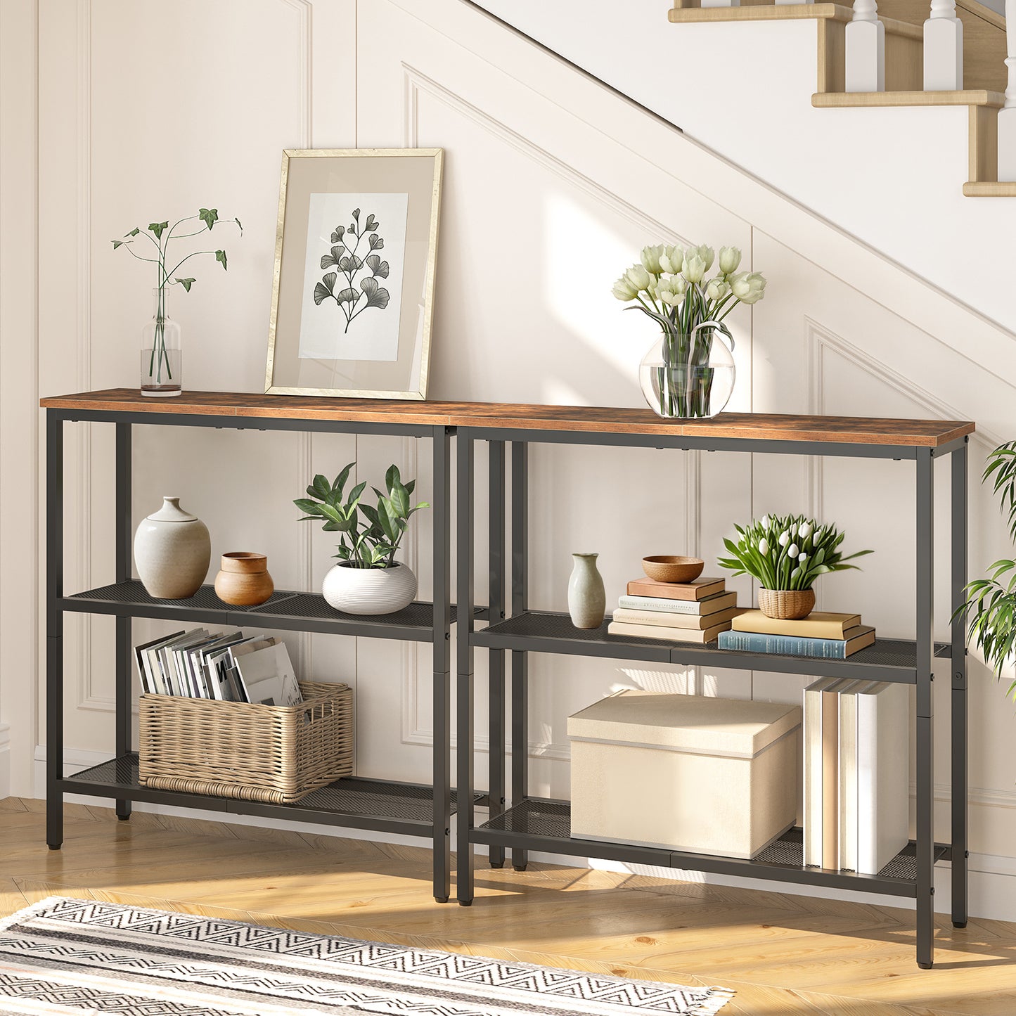 HOOBRO 29.5-inch 3-Tier Narrow Console Table with Shelves