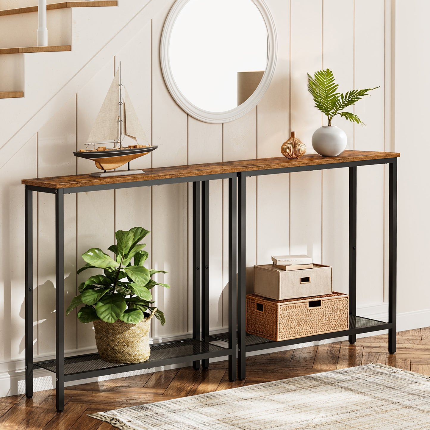 HOOBRO 29.5-inch Double-Layer Narrow Console Table with Shelves