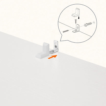 Technical diagram detailing how to install the anti tipping plastic wall anchor kit into drywall for stability.