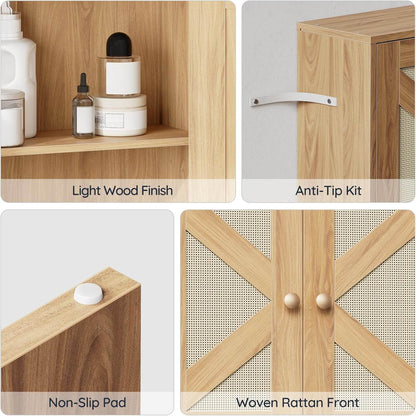 HOOBRO Over The Toilet Storage Cabinet with Rattan-Style Doors
