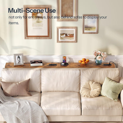 Slim sofa table hidden behind a couch for multi-scene living room storage use