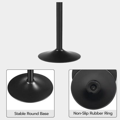 Technical diagram showing the stable black pedestal metal base and the built in non slip rubber ring floor protector.