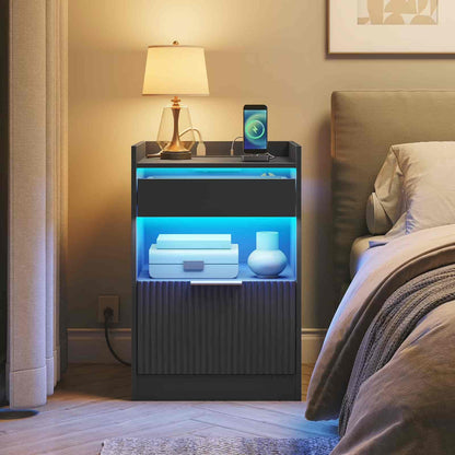 Modern nightstand with LED lighting in a bedroom setting