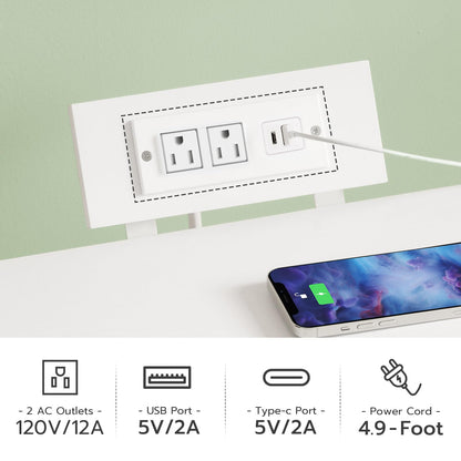 White electrical outlet with multiple ports and a smartphone charging cable, on a light green background.