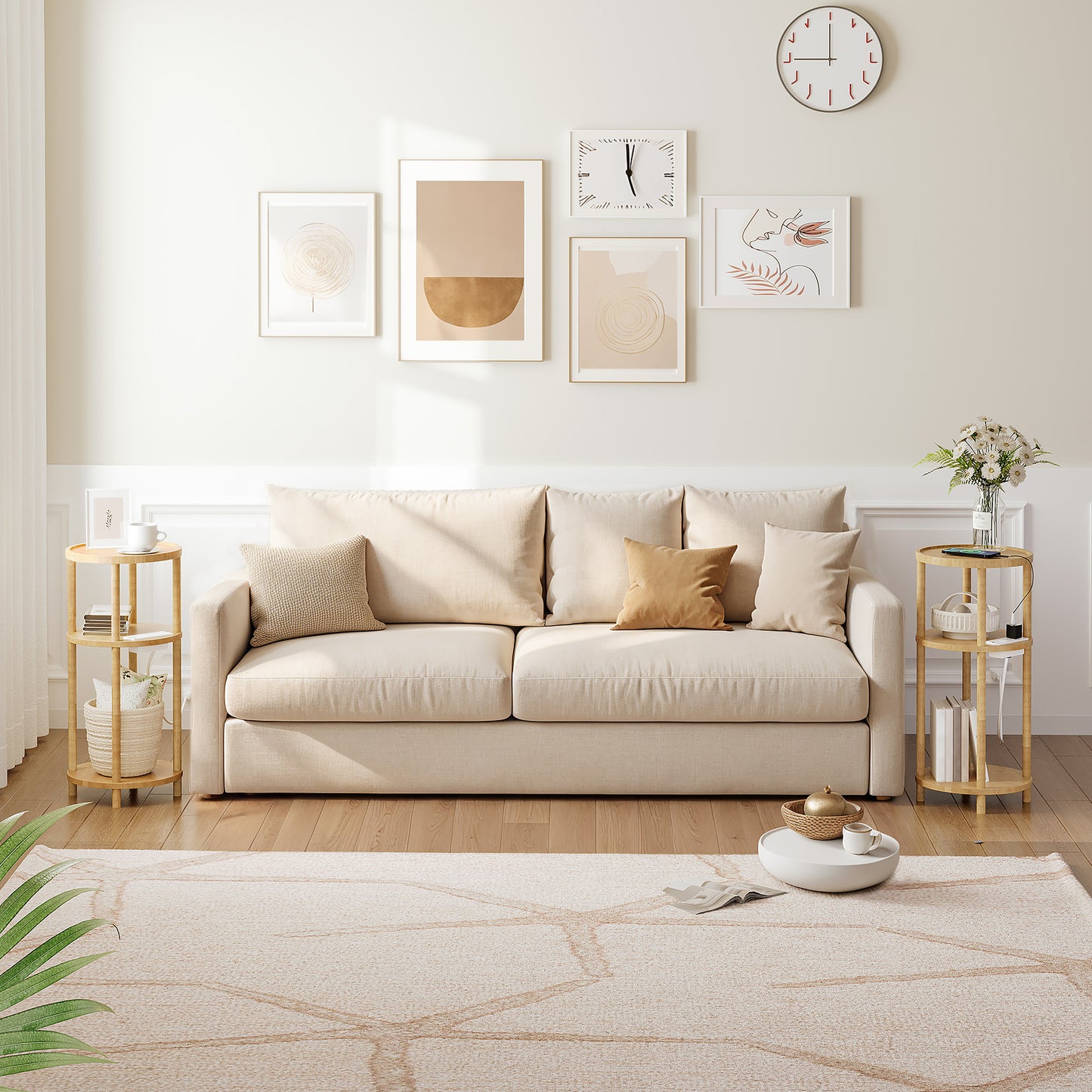 HOOBRO 3-Tier Small Round Side Table with Charging Station