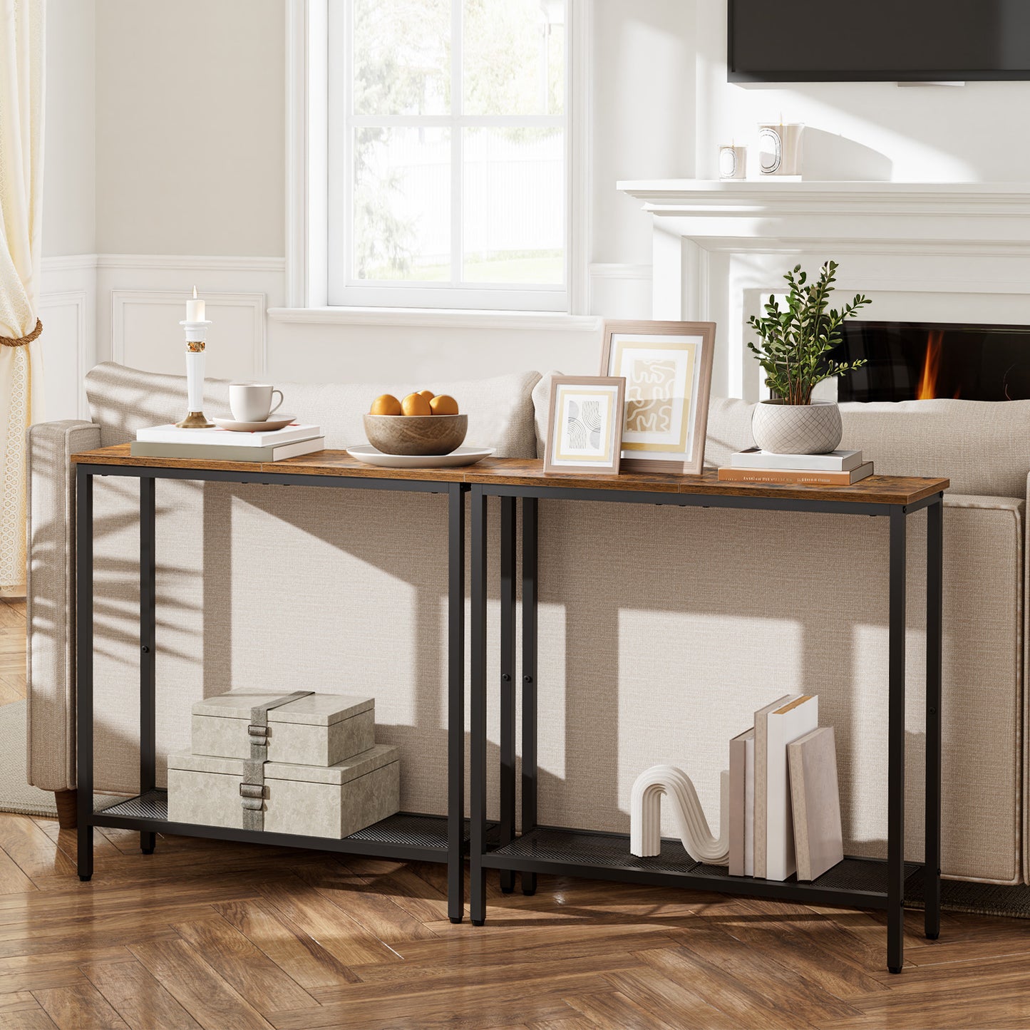 HOOBRO 29.5-inch Double-Layer Narrow Console Table with Shelves