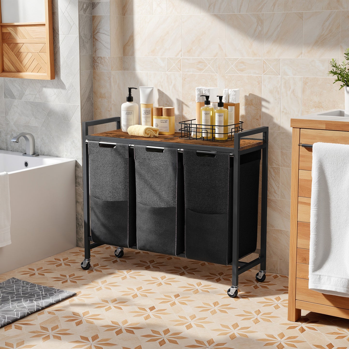 HOOBRO 3 × 11.5 Gal (43.5 L) Three-Tier Laundry Basket with Wheels