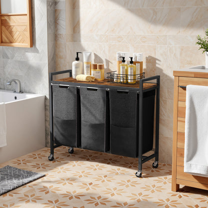 HOOBRO 3 × 11.5 Gal (43.5 L) Three-Tier Laundry Basket with Wheels