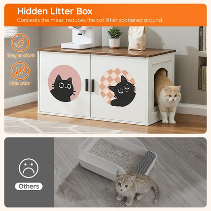 HOOBRO Cat Litter Box Enclosure with Cute Cat Pattern & Arched Entrance