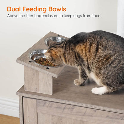 HOOBRO Cat Tree with 47.2-inch Dual Litter Box Enclosure