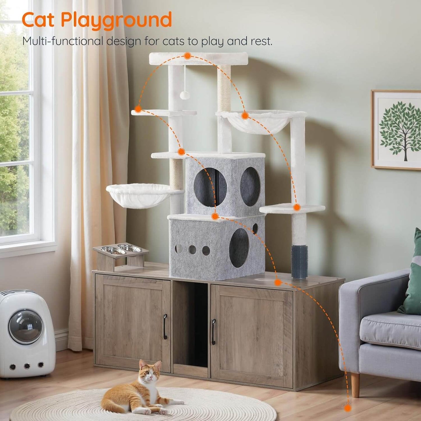 HOOBRO Cat Tree with 47.2-inch Dual Litter Box Enclosure