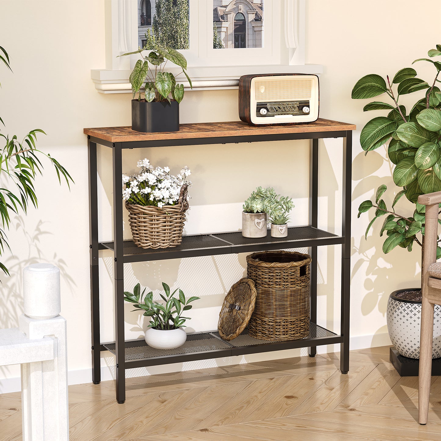 HOOBRO 29.5-inch 3-Tier Narrow Console Table with Shelves