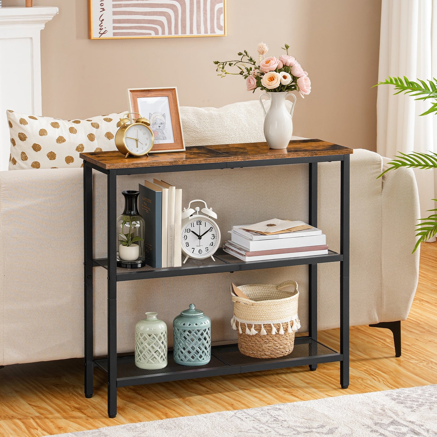 HOOBRO 29.5-inch 3-Tier Narrow Console Table with Shelves