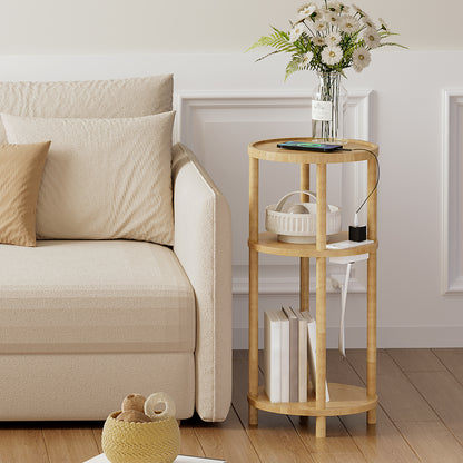HOOBRO 3-Tier Small Round Side Table with Charging Station