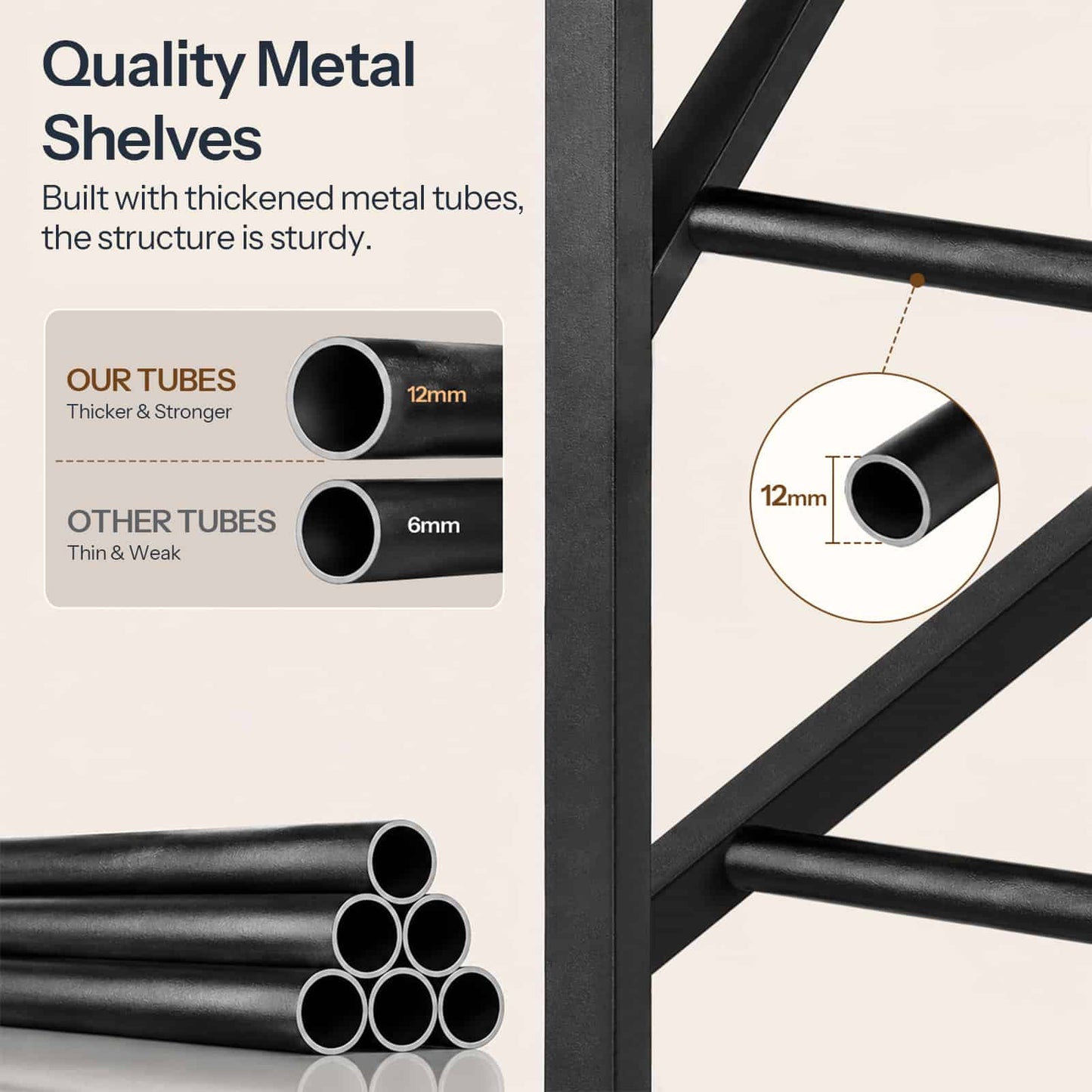Technical view of the high-quality dense metal mesh shelves that prevent high heels from sinking or sliding.