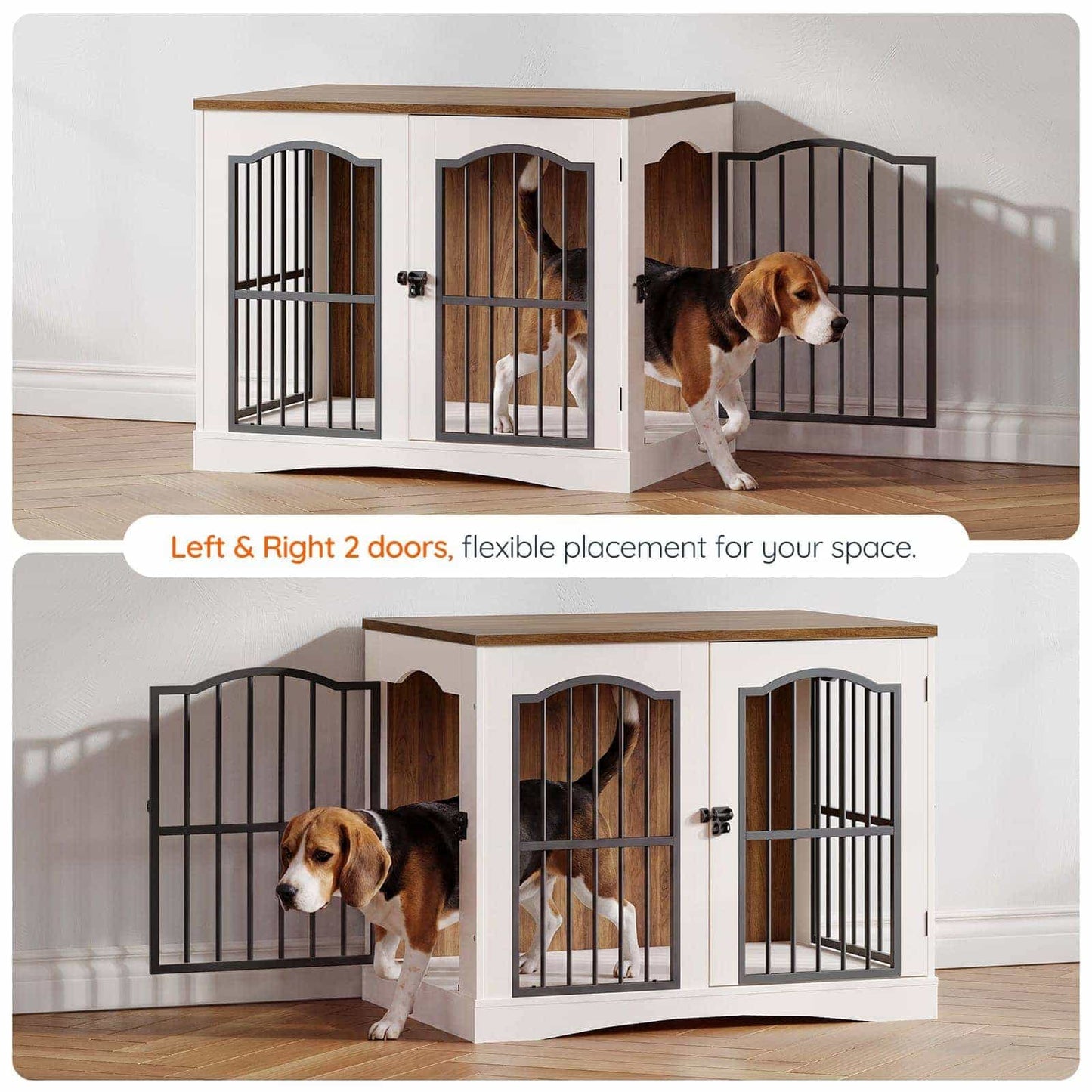 Exploded infographic showing interchangeable left and right side door opening direction installation options to fit your room layout.