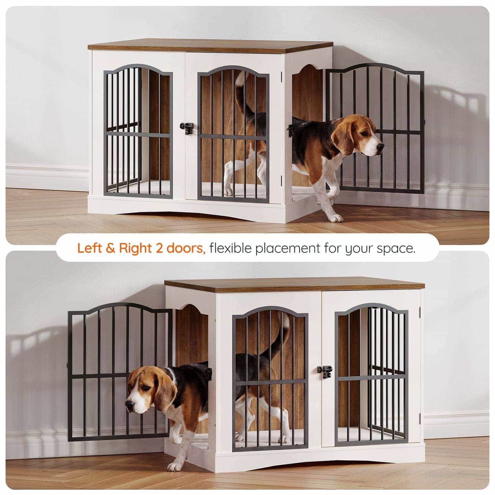 Exploded infographic showing interchangeable left and right side door opening direction installation options to fit your room layout.