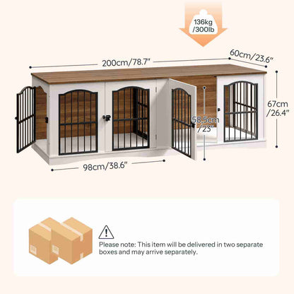 Dog kennel with dimensions and weight capacity displayed