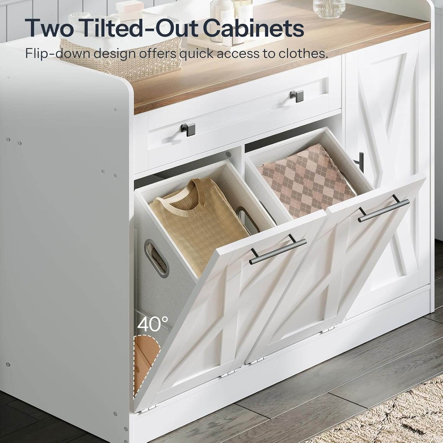 HOOBRO 24 Gallon Double Tilt Out Laundry Hamper Cabinet