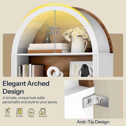 Close-up of the elegant arched top silhouette highlighting the sleek white finish and secure anti-tip wall installation.