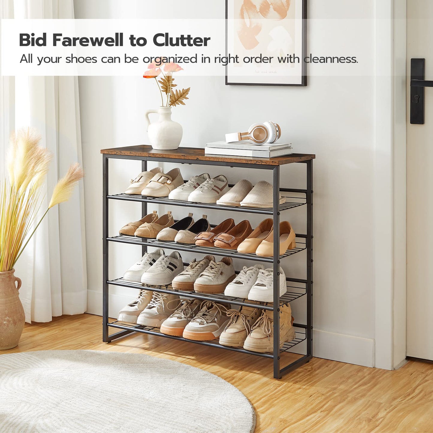 Entryway shoe organizer shelf saving space and bidding farewell to clutter in hallway