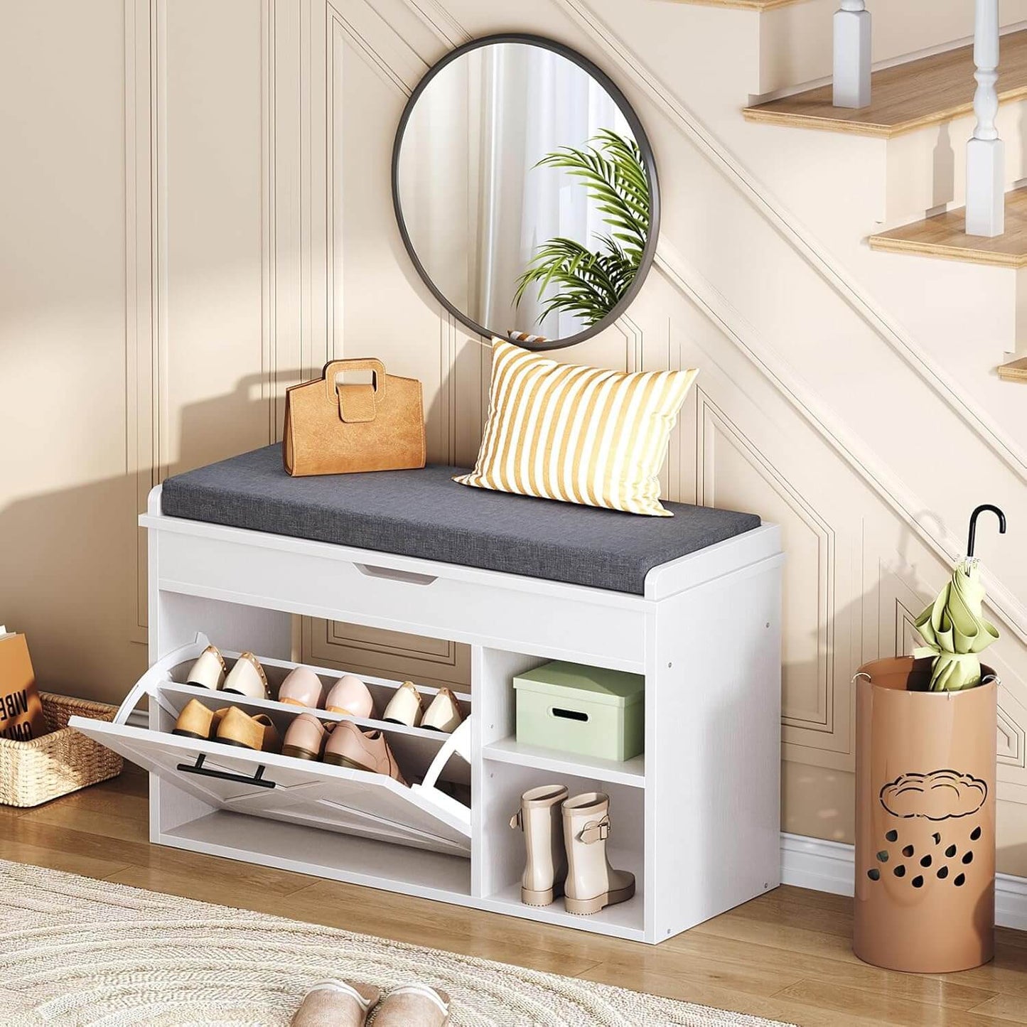 HOOBRO 31.5-inch L Shoe Storage Bench with Flip Drawer