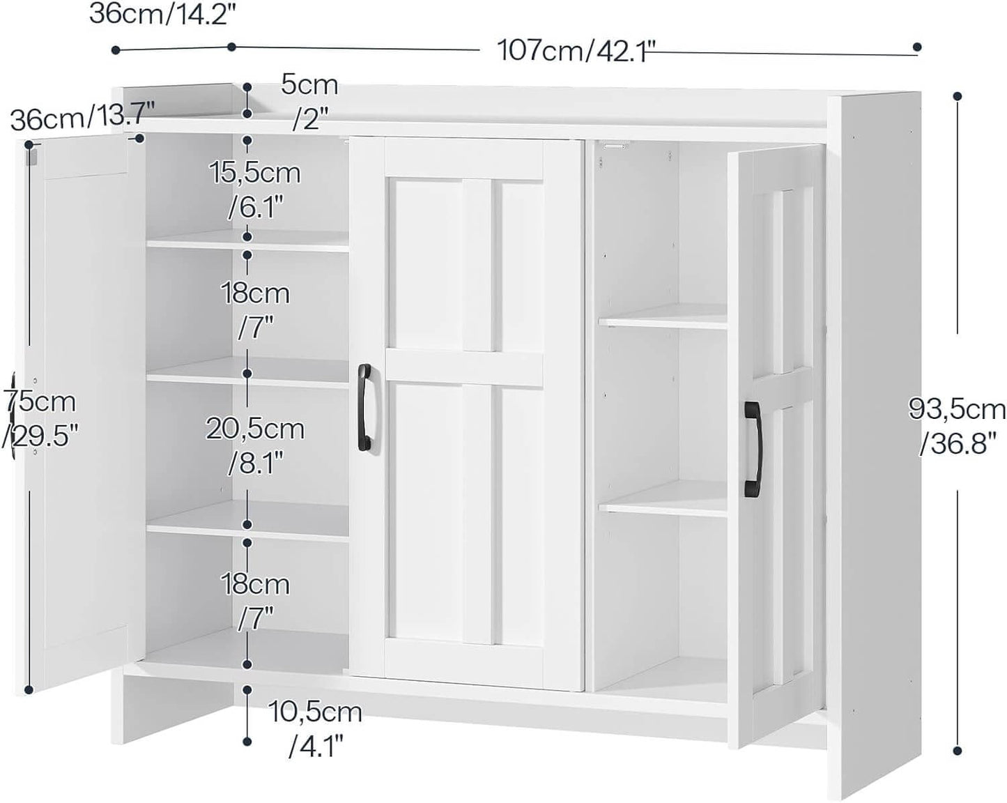 White wardrobe with dimensions labeled on a white background