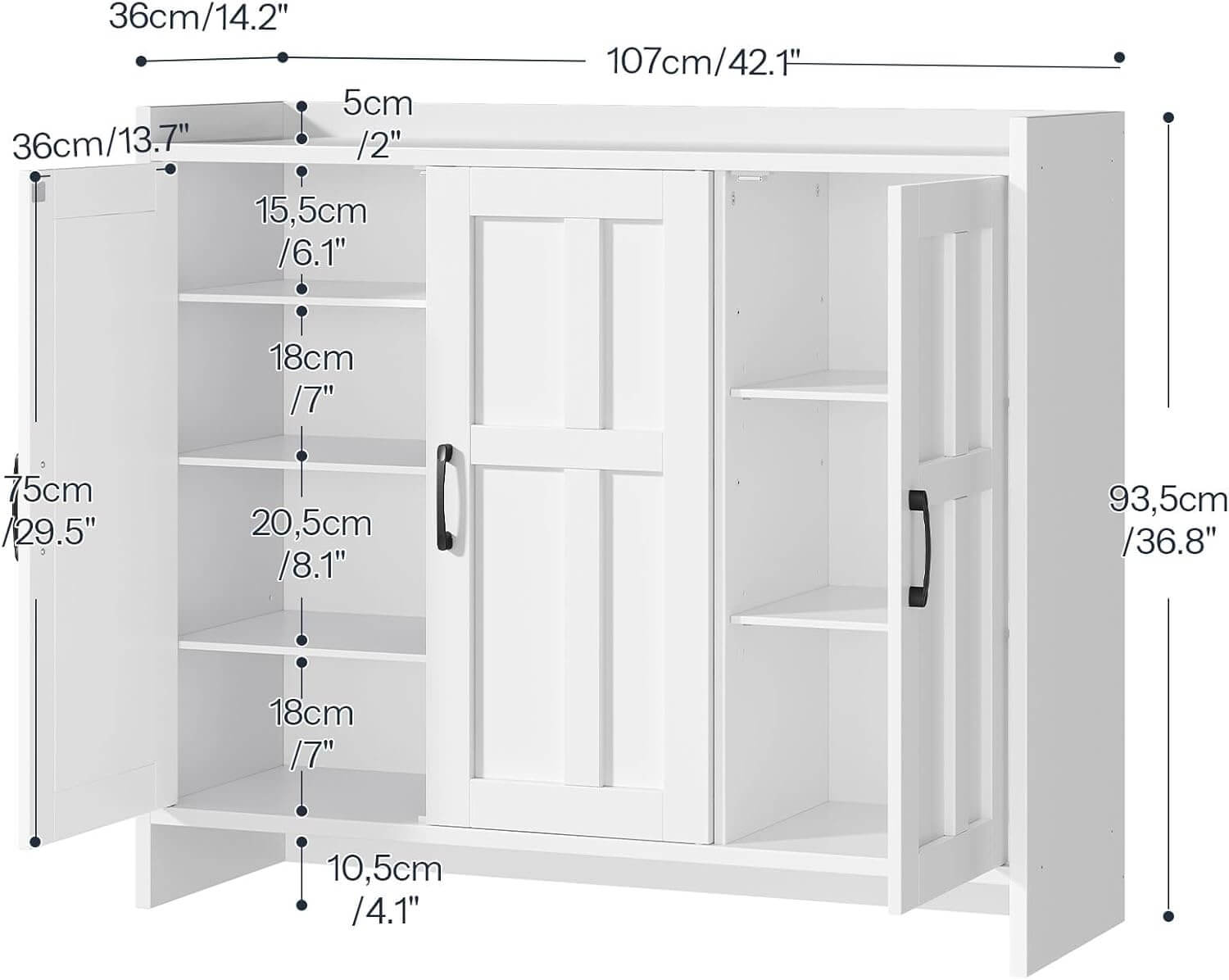 White wardrobe with dimensions labeled on a white background