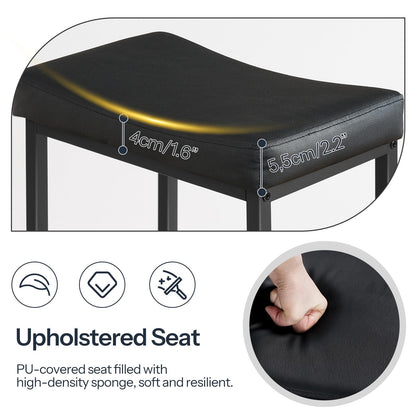 Close-up of the ergonomic curved saddle seat cushion wrapped in high-density padded black leather.