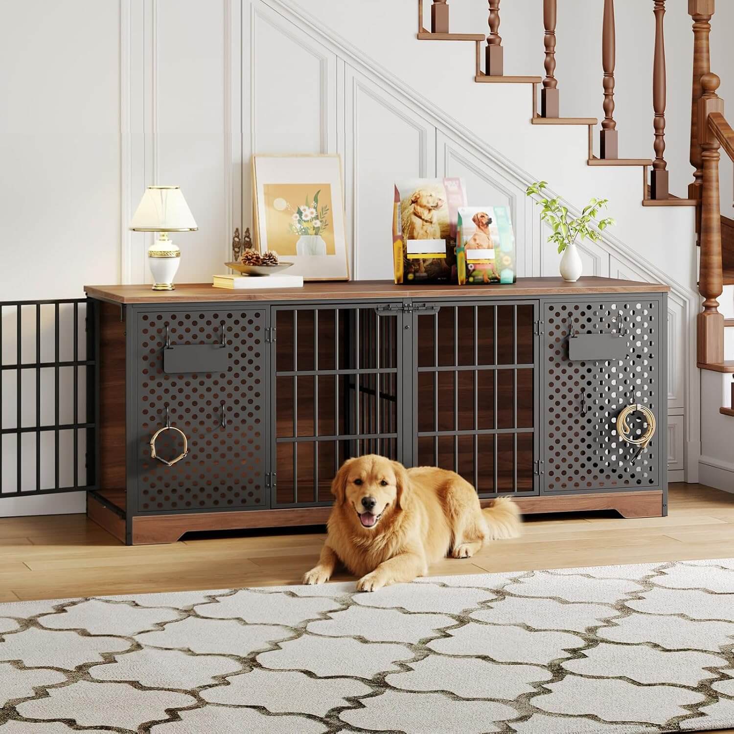 71-Inch Double Dog Crate Furniture with Divider | HOOBRO – HOOBRO US