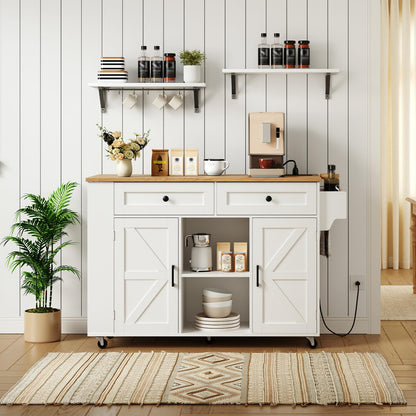 HOOBRO farmhouse style kitchen sideboard cabinet used as an elegant coffee bar station against a dining room wall.