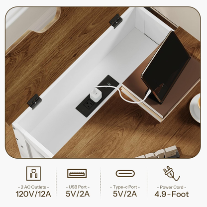 White power station with multiple ports on a wooden surface