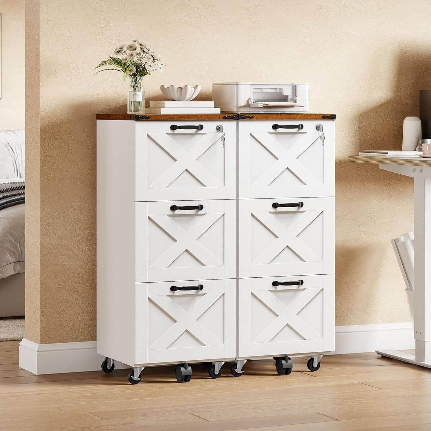 HOOBRO Wooden 3-Drawer Farmhouse File Cabinet for A4 and Letter Size