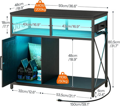Futuristic cat cage with dimensions and weight capacity indicators on a white background