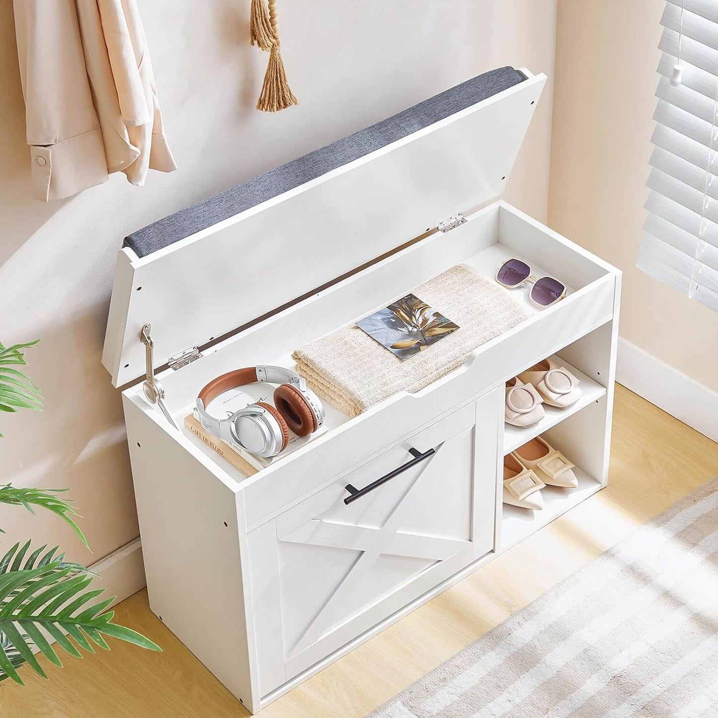 HOOBRO 31.5-inch L Shoe Storage Bench with Flip Drawer