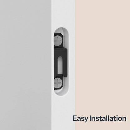 Close-up of the easy installation hidden wall mount hardware and high quality composite wood panels.