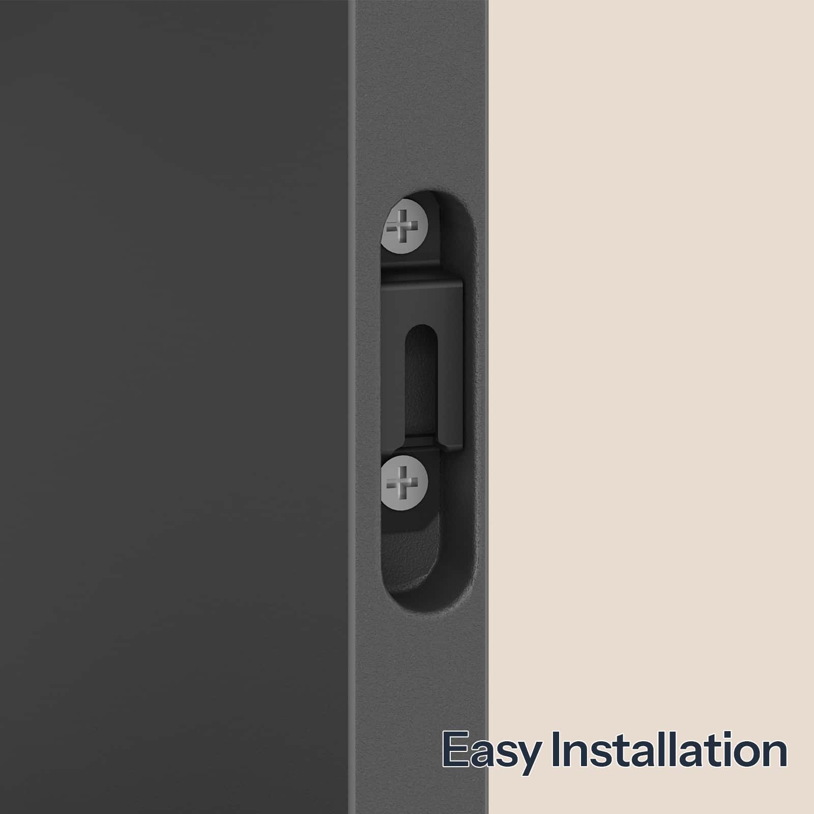 Close-up of the integrated recessed metal keyhole bracket on the back for easy flush wall mounting.