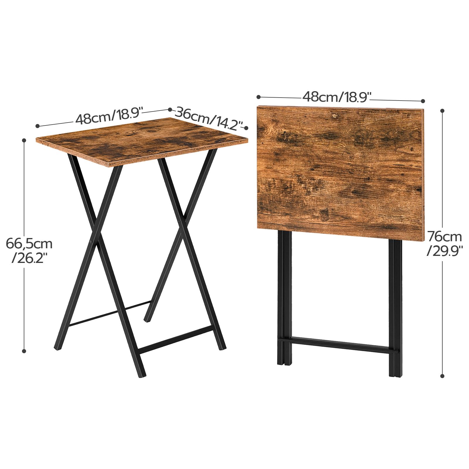 Size dimensions chart for the foldable TV tray table measuring 18.9 by 14.2 by 26.2 inches.