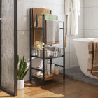 HOOBRO 3-Tier Freestanding Towel Rack with Shelf Basket Hooks