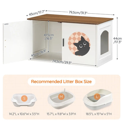 HOOBRO Cat Litter Box Enclosure with Cute Cat Pattern & Arched Entrance