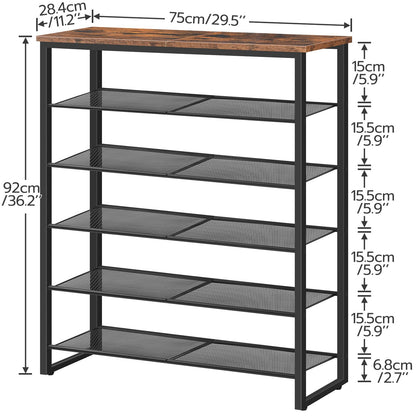 Detailed width and height dimensions of HOOBRO 6-tier large capacity shoe rack