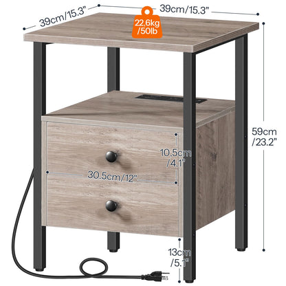 Detailed drawer sizes and outer dimensions of HOOBRO grey end table