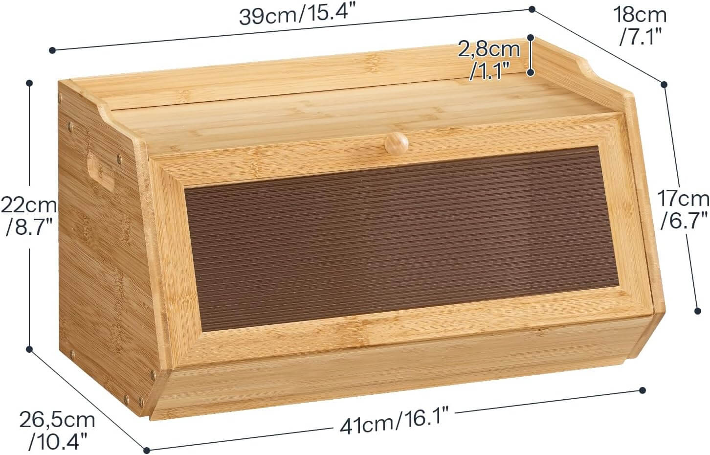 Wooden storage box with dimensions labeled