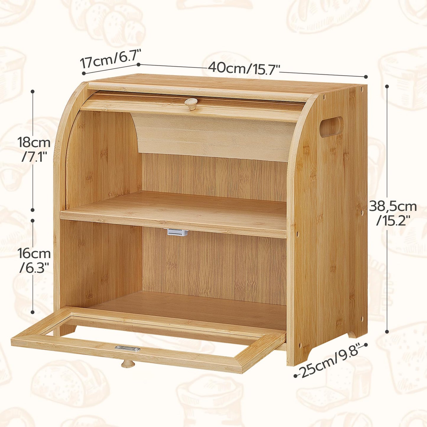 Wooden cabinet with dimensions labeled on a light background