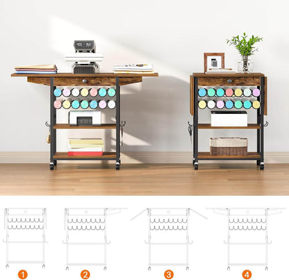 Wooden desk with storage shelves and a whiteboard in an office setting.
